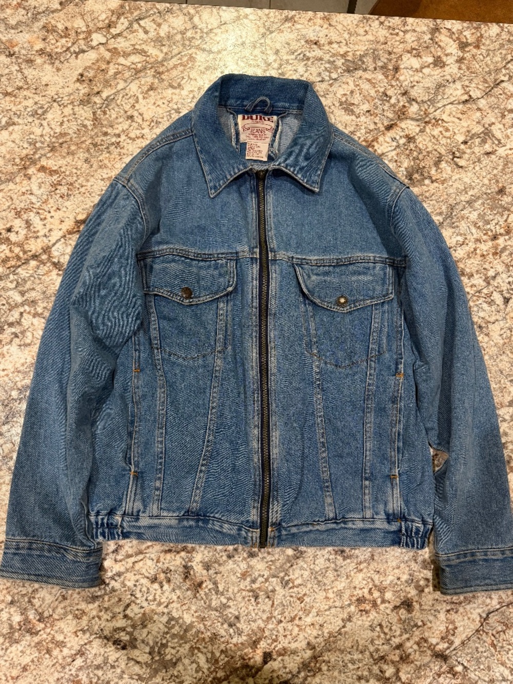 Vintage Duke Haband Light Blue Denim Jean Jacket Large Full Zip 100% Cotton